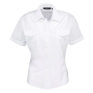 Premier Womens/Ladies Short-Sleeved Pilot Shirt / White
